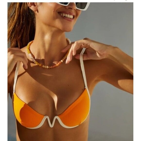 L Space  Bikini Top Women Orange & Cream Nico Underwire Size Medium Beachy Pool - Picture 6 of 8